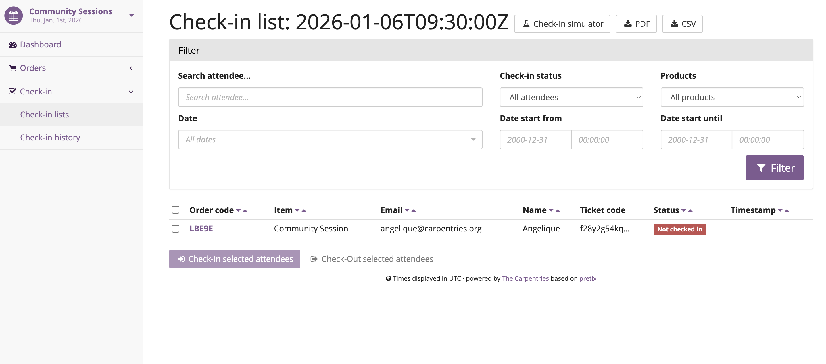 Step 2: You should now be able to see a list of participants who registered for your event.